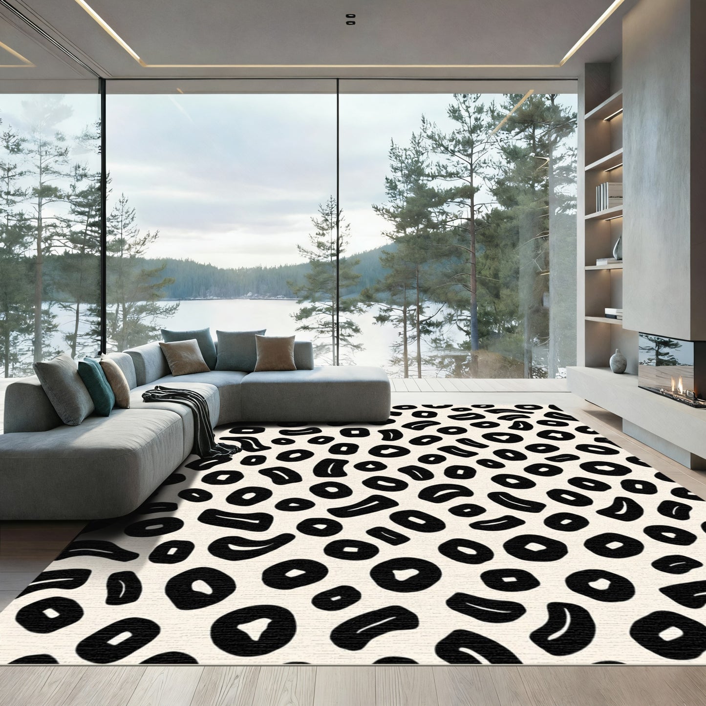 Abstract Black Spots Cream Background Rug