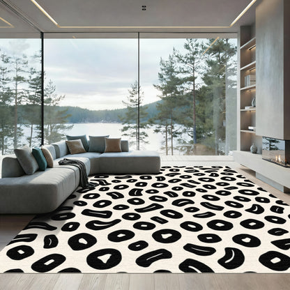 Abstract Black Spots Cream Background Rug