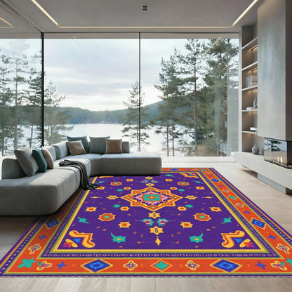 Vibrant Purple Ethnic Geometric Star Rug