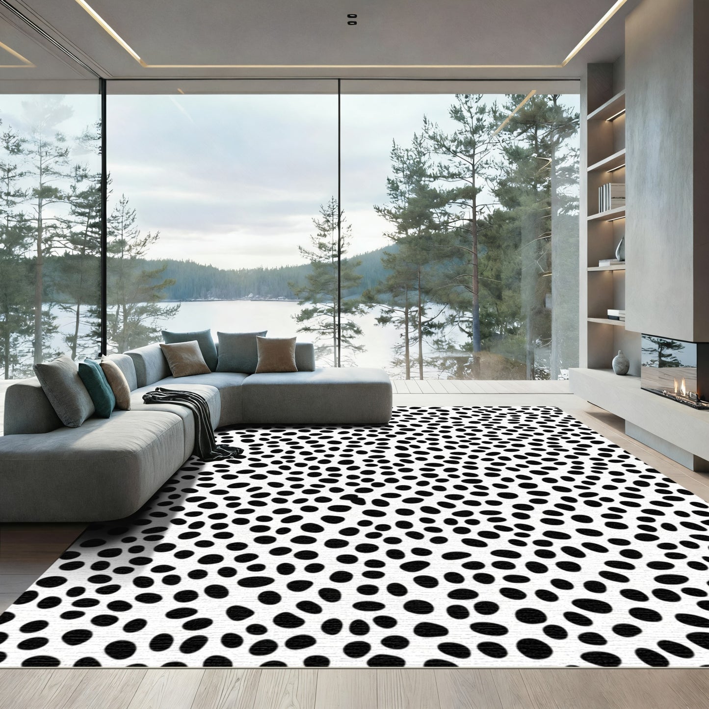 Black White Pebble Scatter Rug