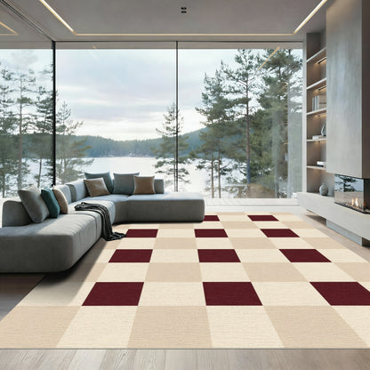 Burgundy Cream Checkered Square Arrangement Rug