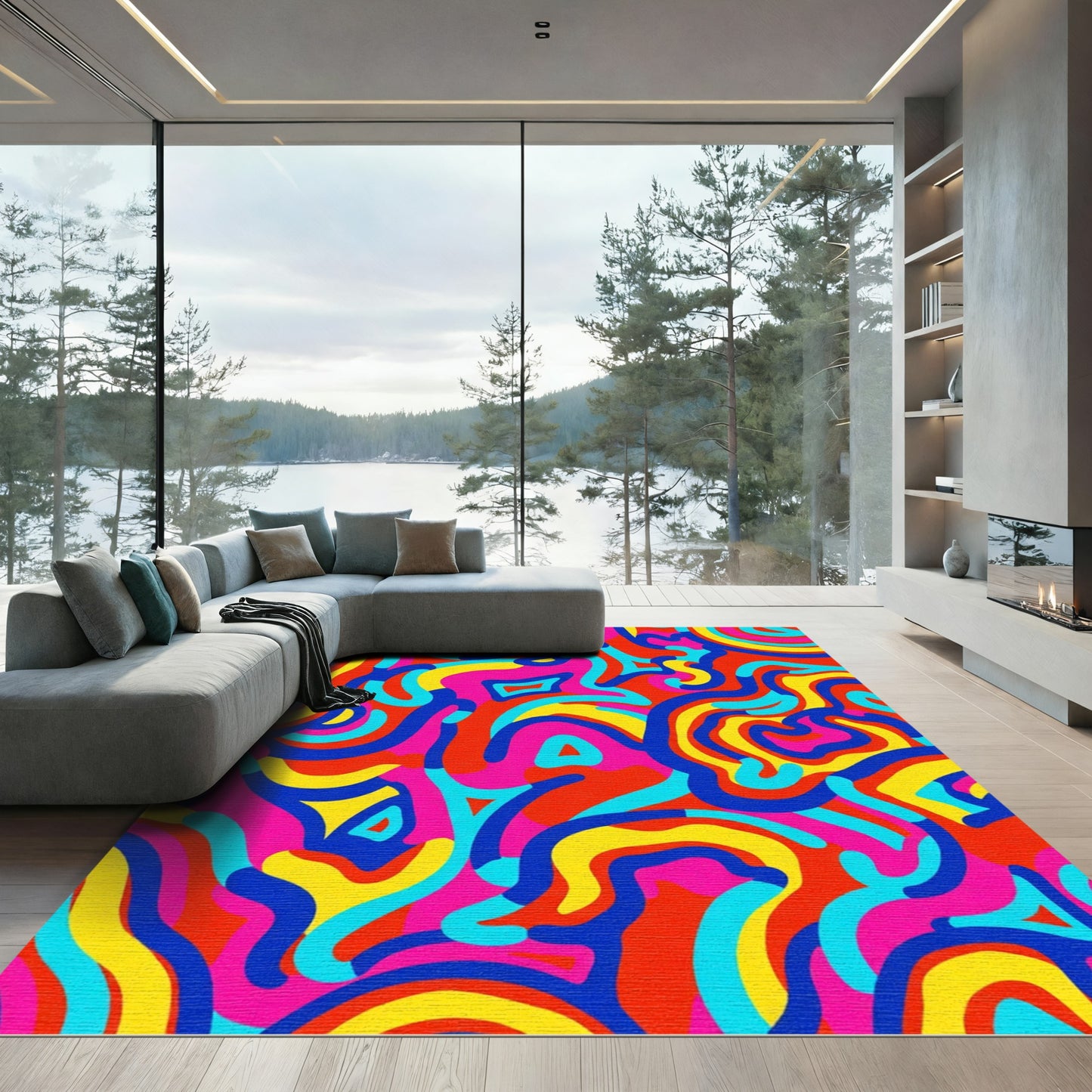 Vibrant Abstract Wavy Lines Rug