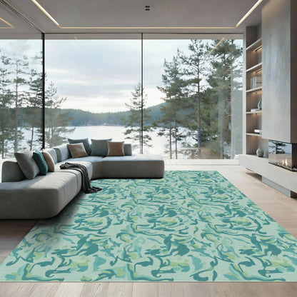 Teal Blue Abstract Swirl Arrangement Rug