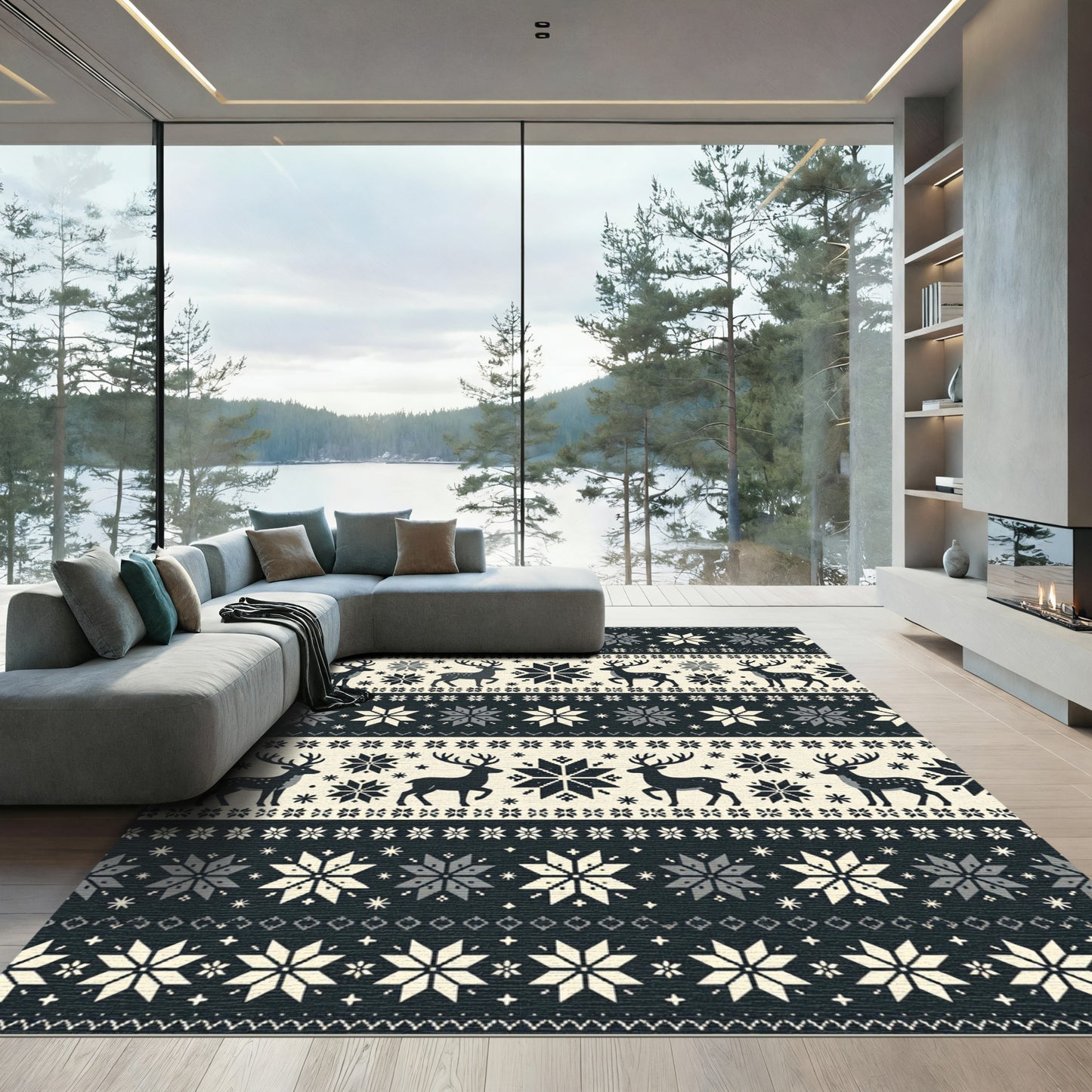 Nordic Reindeer Winter Snowflake Tapestry Rug