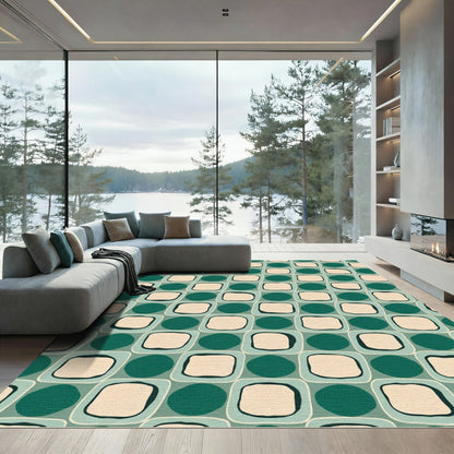 Teal Cream Organic Grid Layout Rug