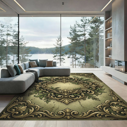 Ornate Antique Gold Scroll Acanthus Rug