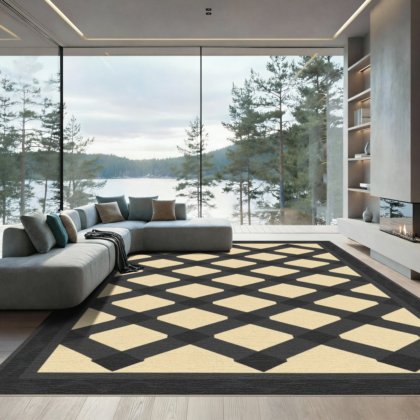 Dark Gray Lattice Cream Rug