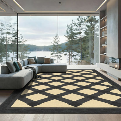 Dark Gray Lattice Cream Rug