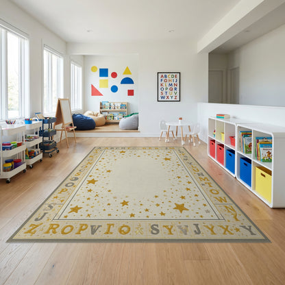 Golden Stars Alphabet Border Rug 2