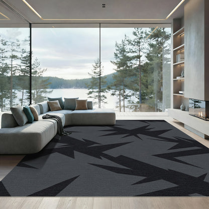 Dark Gray Jagged Abstract Rug