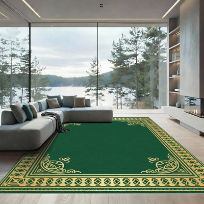 Emerald Green Gold Ornate Border Rug