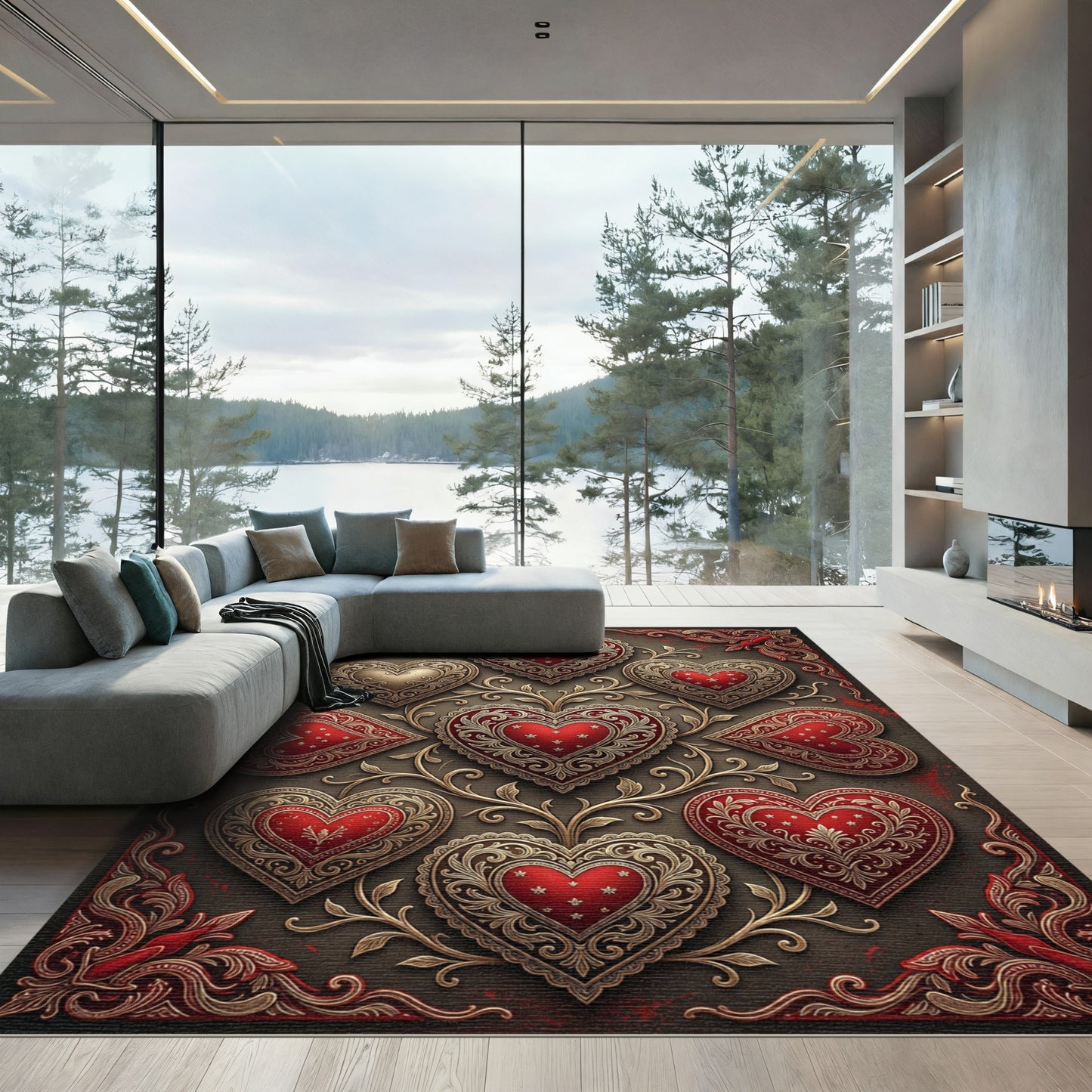 Ornate Heart Medallion with Gold Accents Rug