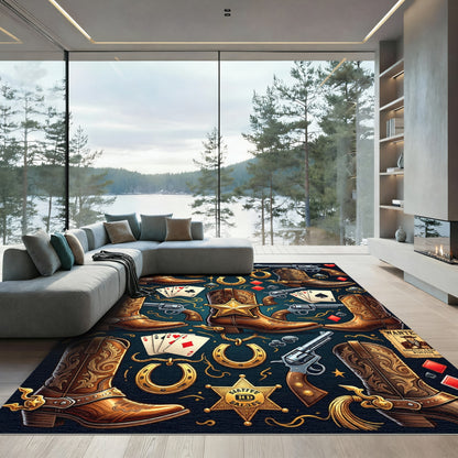 Western Cowboy Boots Revolvers Horseshoe Art Rug