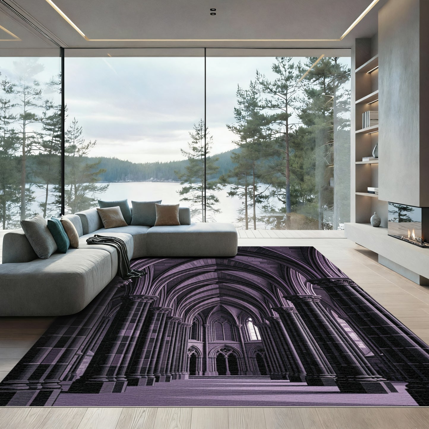 Gothic Violet Cathedral Arch Structure Rug