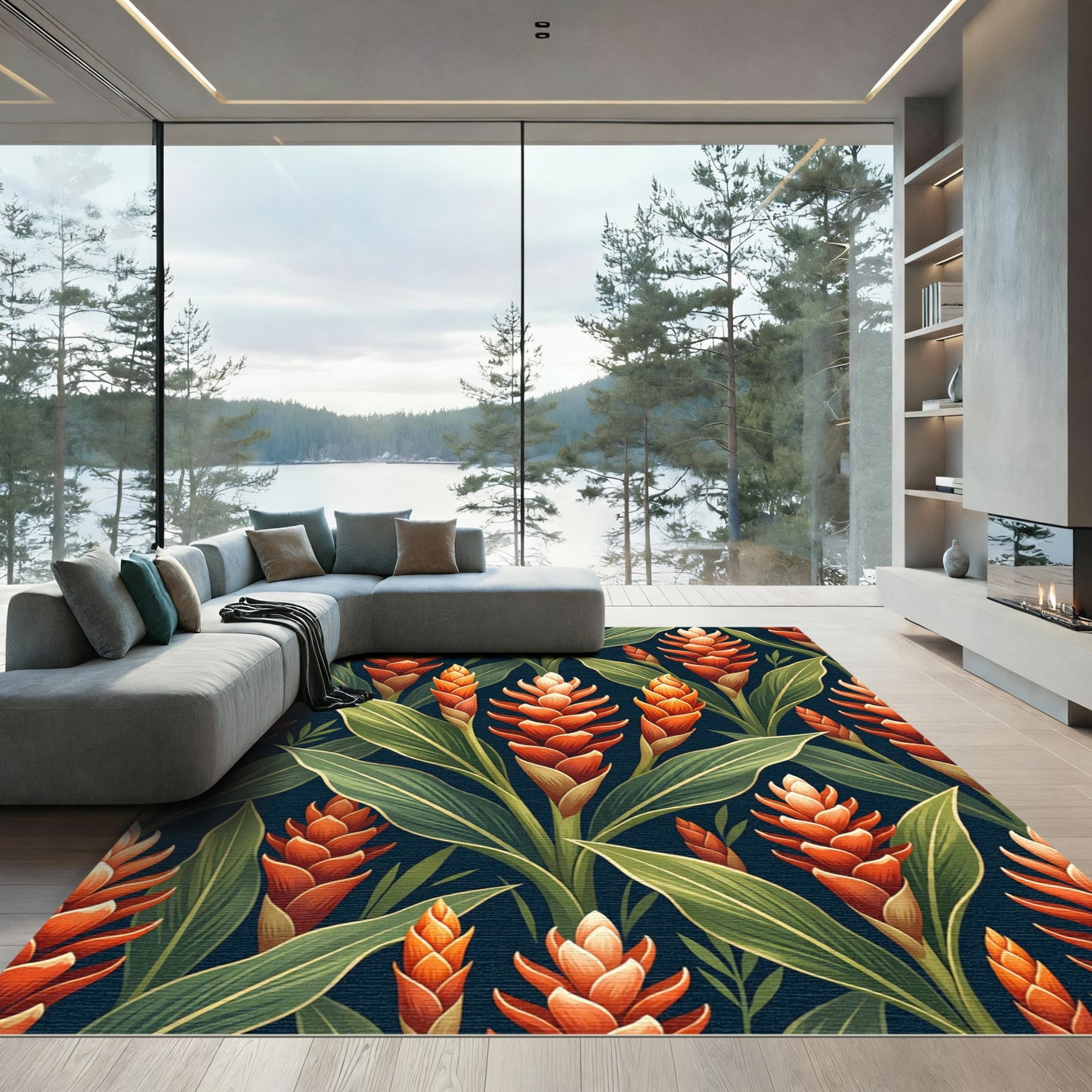 Lush Tropical Orange Ginger Botanical Rug