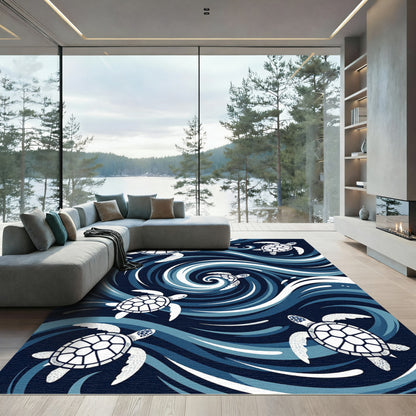 Abstract Navy Turtle Swirl Wave Rug