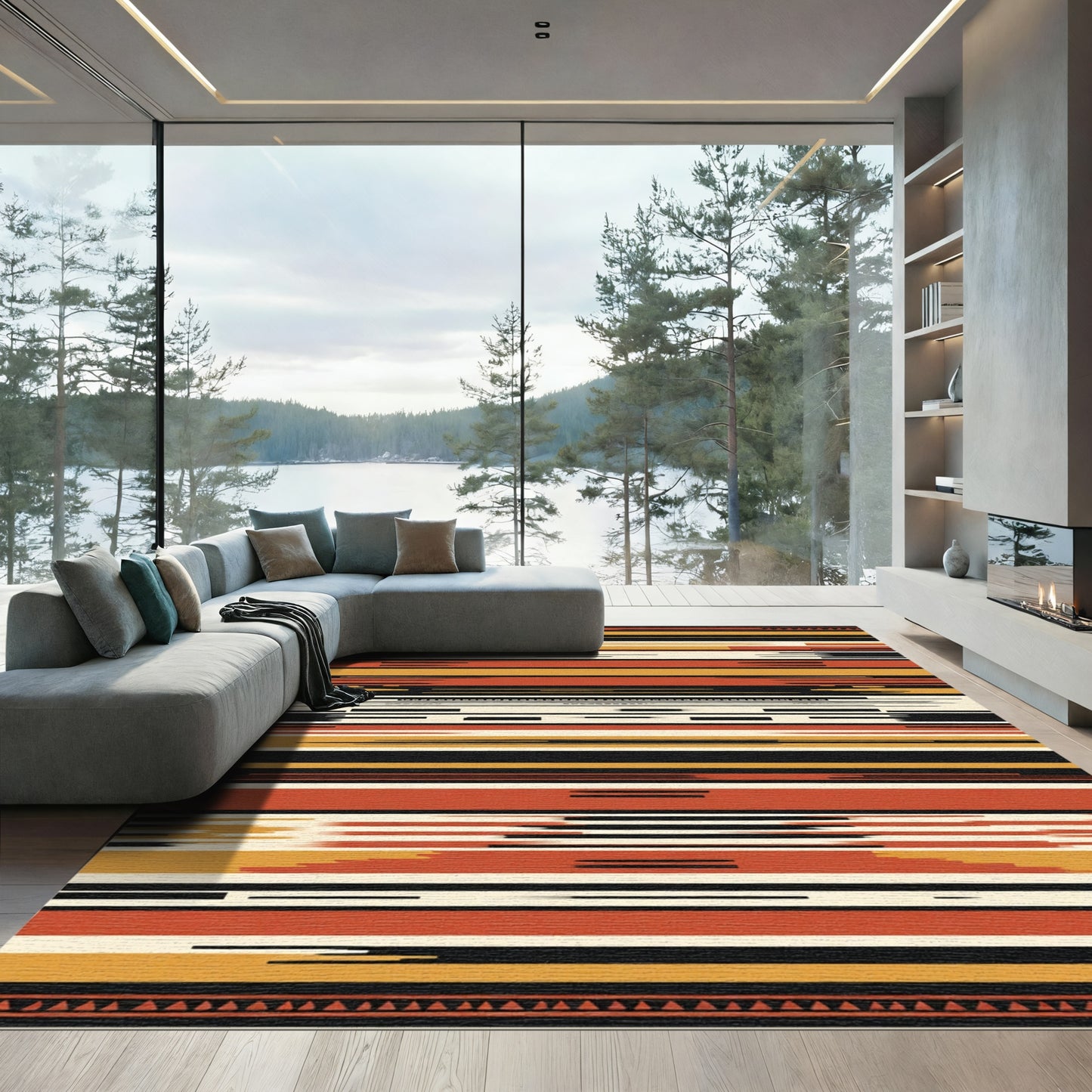 Bold Rust Geometric Stripe Rug