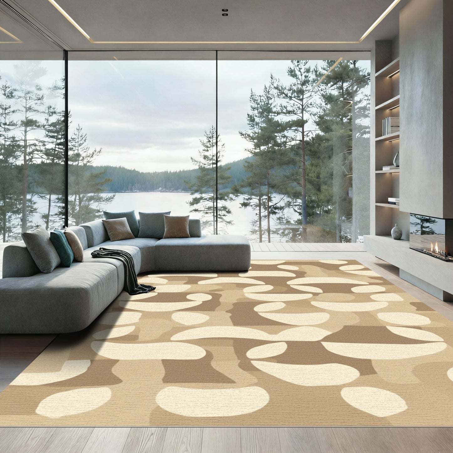 Modern Abstract Shapes Beige Rug