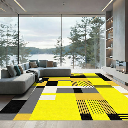 Bold Yellow Geometric Block Stripe Rug