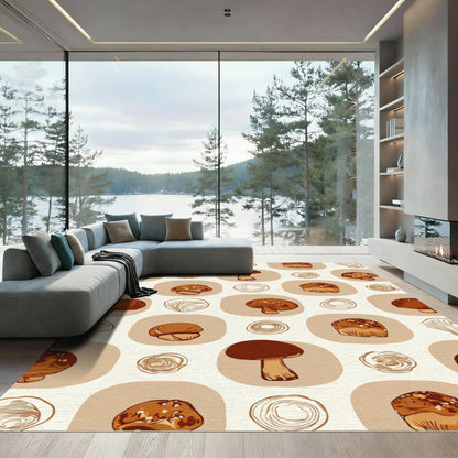 Earthy Mushroom Grid Pattern Rug