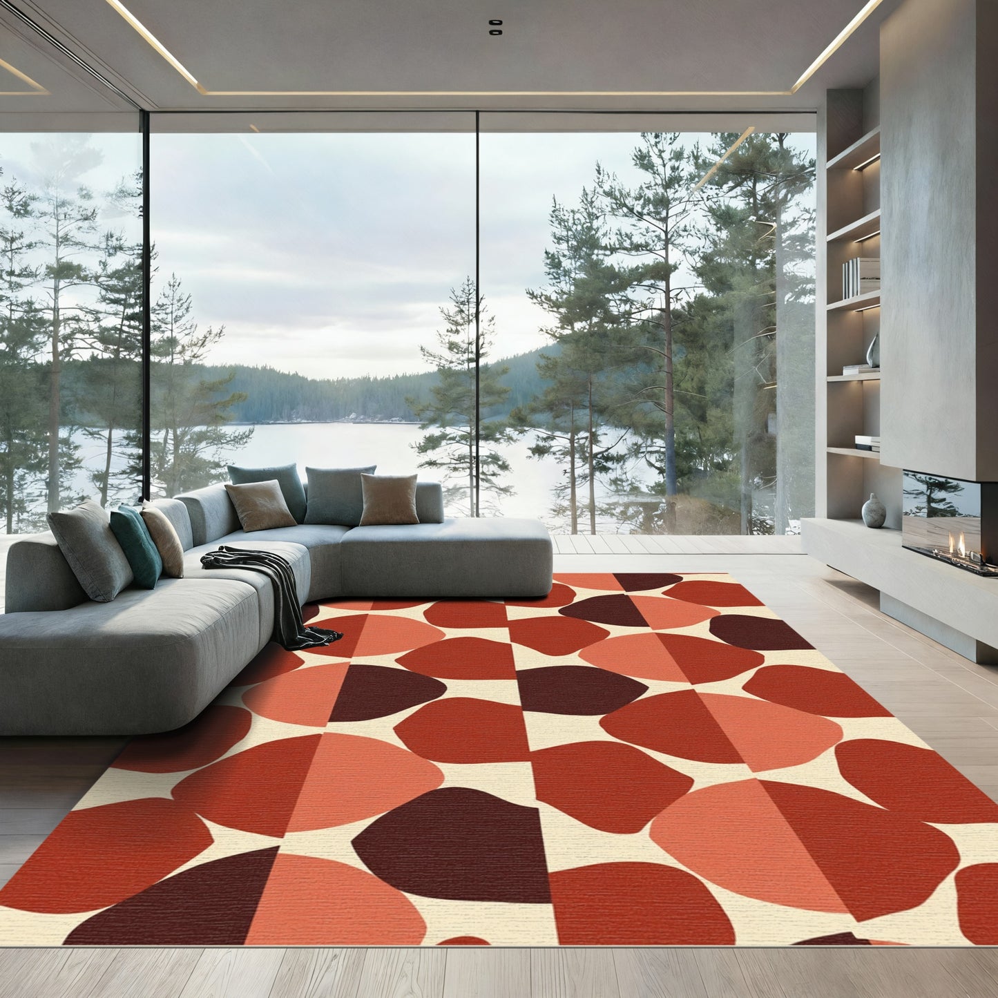 Terracotta Geometric Pebble Composition Rug