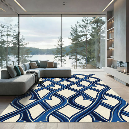 Navy Blue Interlocking Woven Lattice Rug