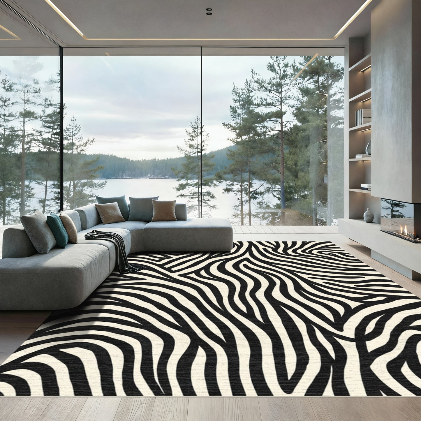 Cream Black Zebra Stripe Rug