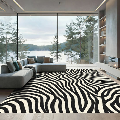 Cream Black Zebra Stripe Rug