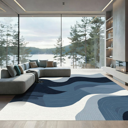 Abstract Blue Wave Landscape Rug