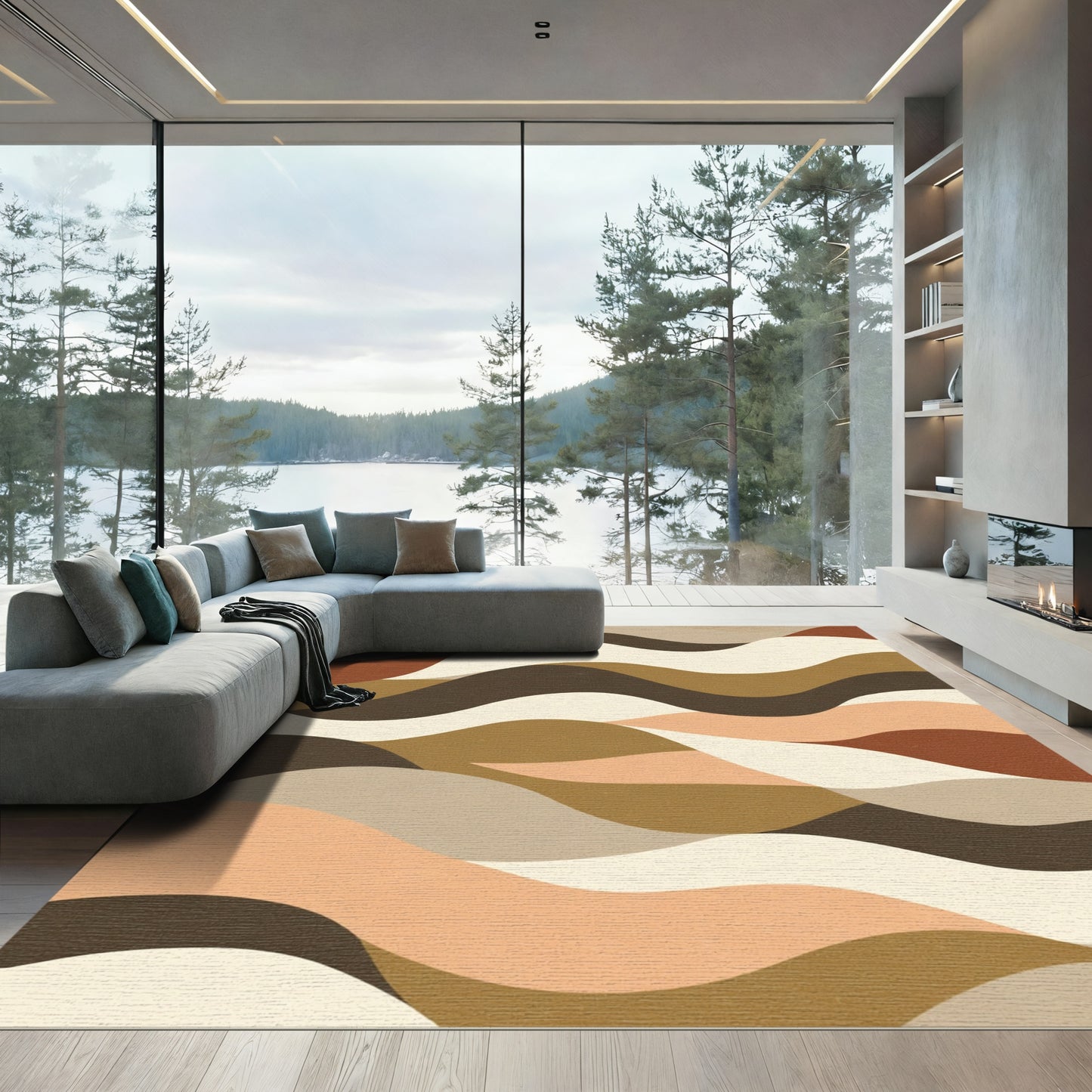 Earthy Abstract Landscape Waves Rug
