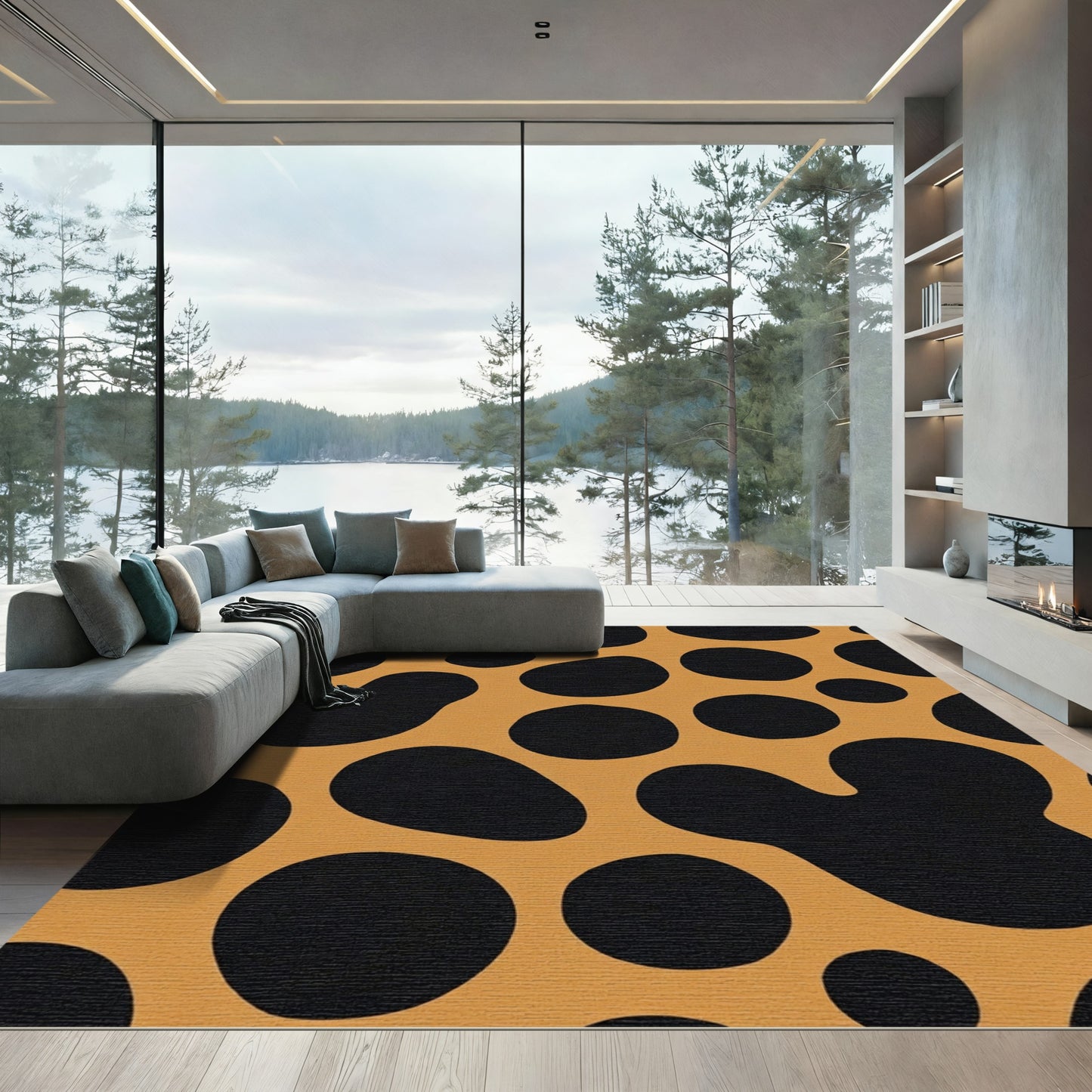 Amber Black Spotty Organic Shapes Rug