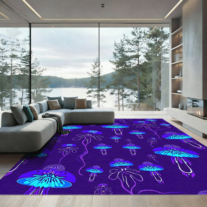 Vibrant Blue Jellyfish Aquatic Swirl Rug