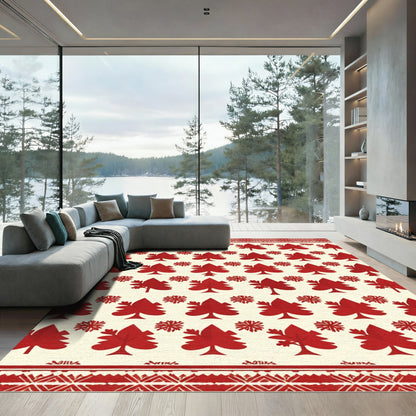 Crimson Tree And Star Scatter Rug