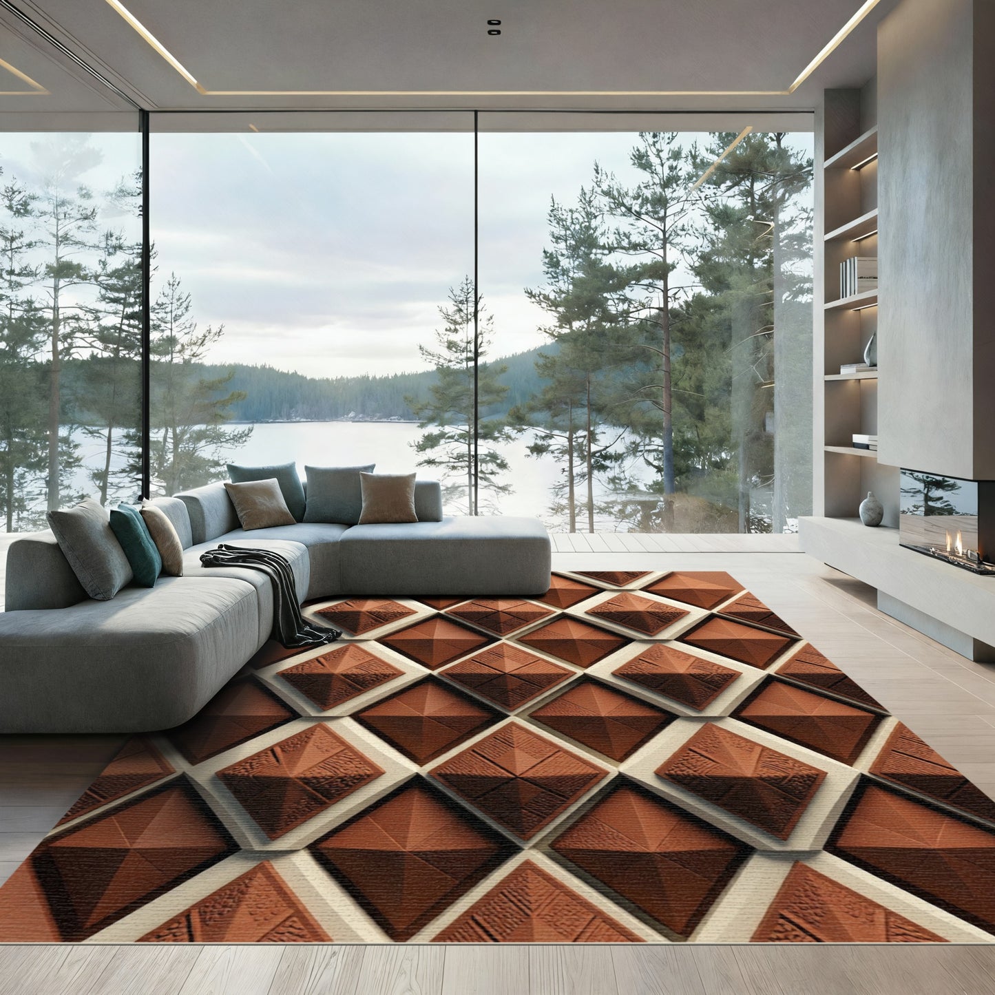 Chocolate Brown Geometric Diamond Relief Rug