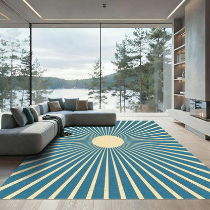 Blue Cream Sunburst Radial Rug
