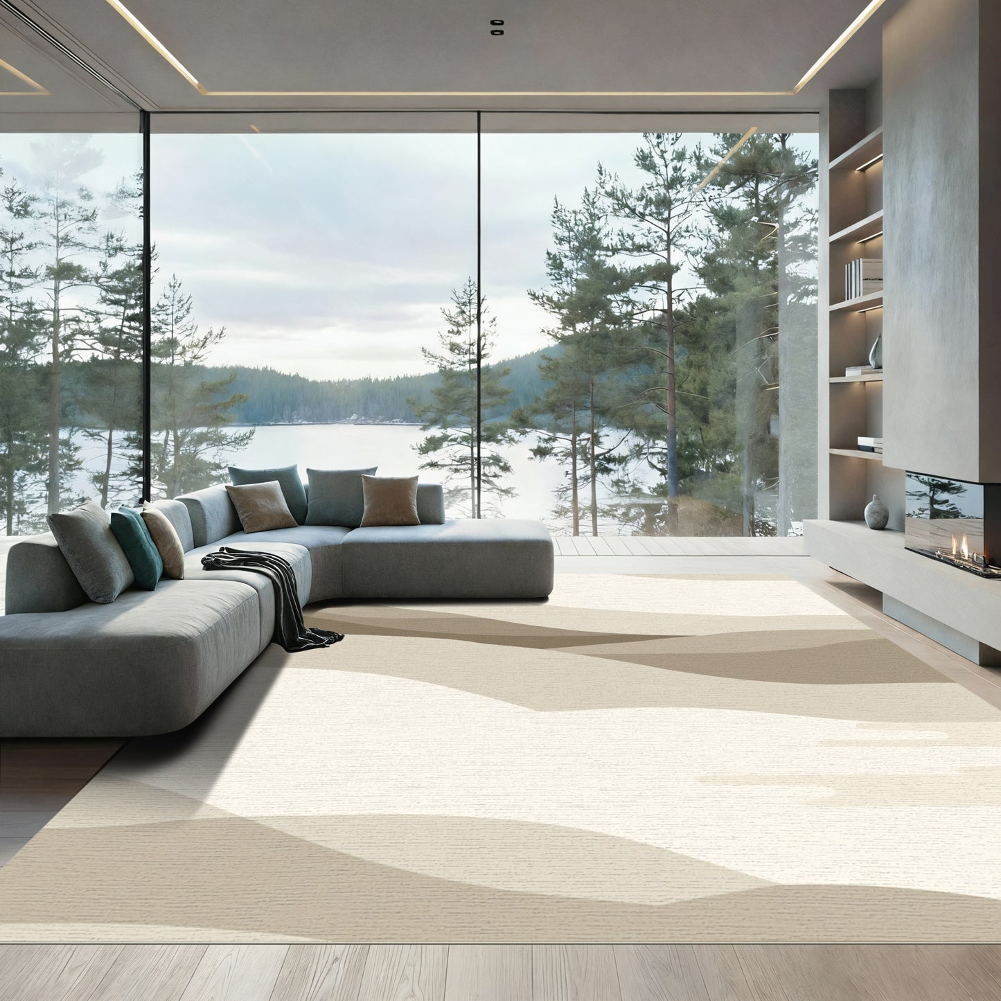 Neutral Layered Landscape Abstract Rug