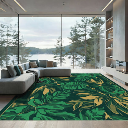 Dark Emerald Jungle Leaf Botanical Rug