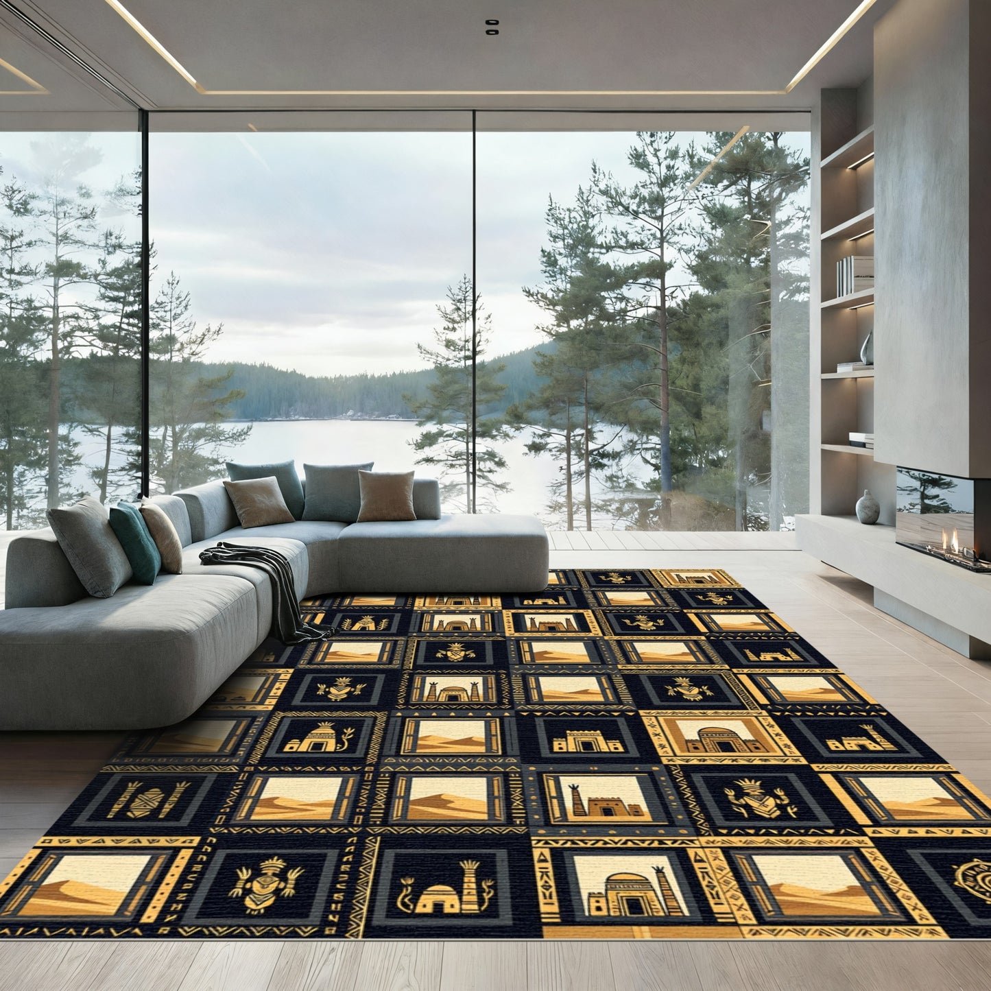 Earthy Golden Ancient Desert Tile Rug