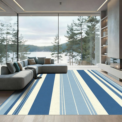 Navy Sky Blue Cream Striped Rug