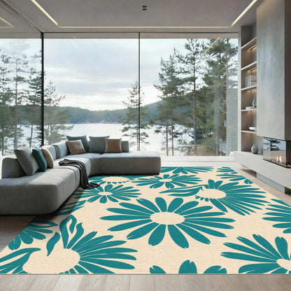 Teal Bold Daisy Bloom Rug