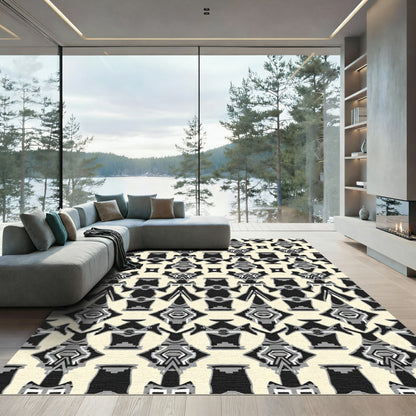 Cream Black Abstract Figures Rug