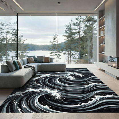 Dynamic Gray Seashell Wave Rug