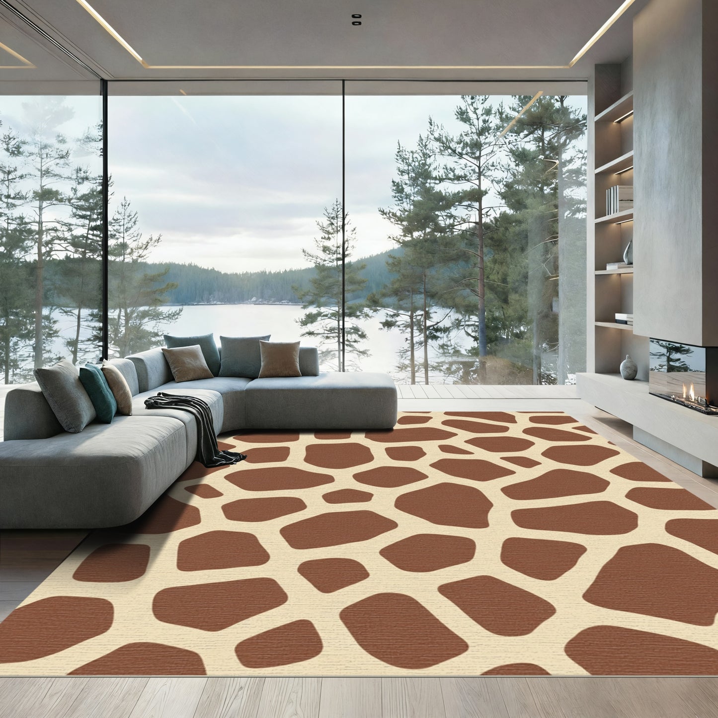 Brown Giraffe Print Irregular Shapes Rug