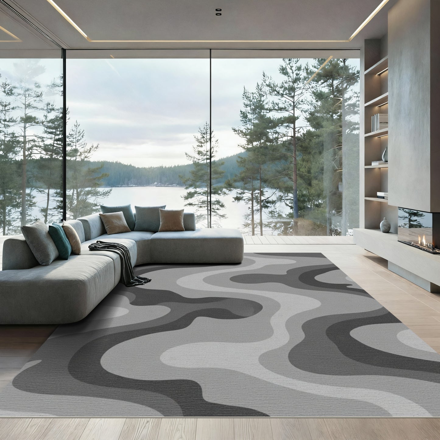 Monochromatic Abstract Wave Movement Rug