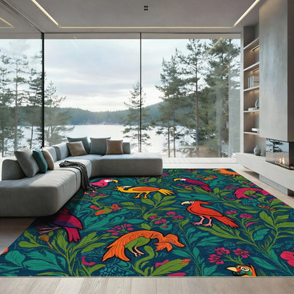 Vibrant Emerald Parrot Foliage Medley Rug