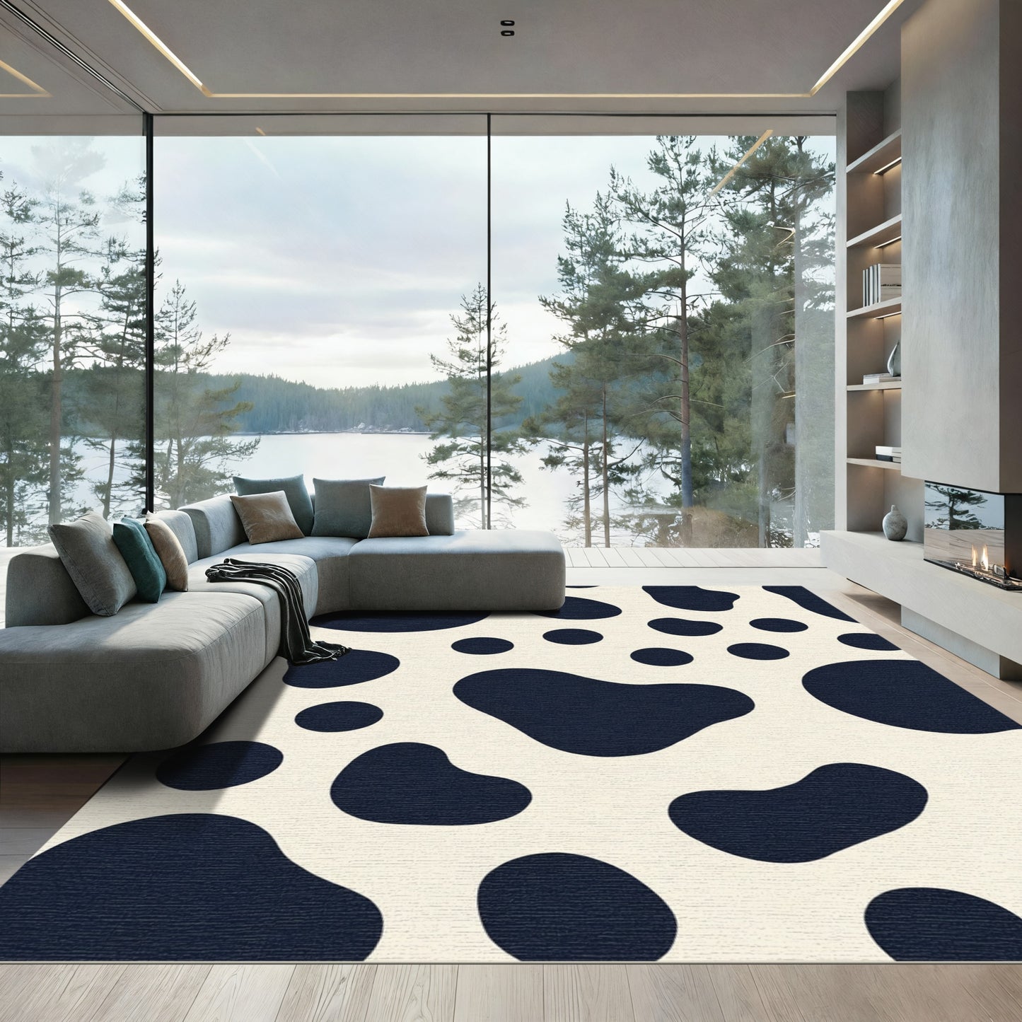 Black White Spotted Organic Shapes Rug