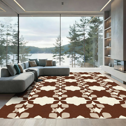 Brown Cream Lattice Flower Rug