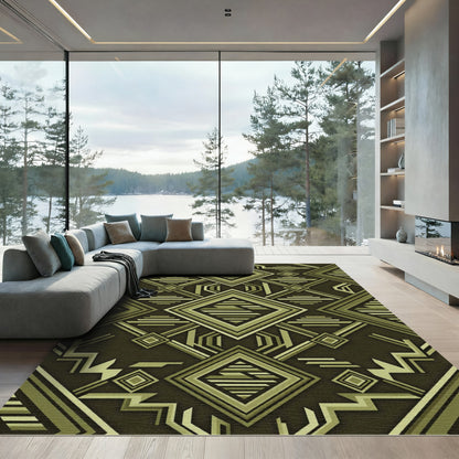 Olive Geometric Art Deco Diamond Rug
