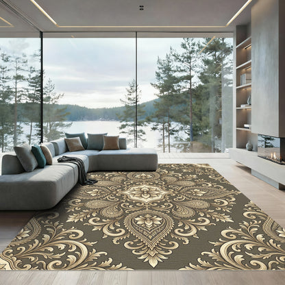 Antique Gold Paisley Damask Rug