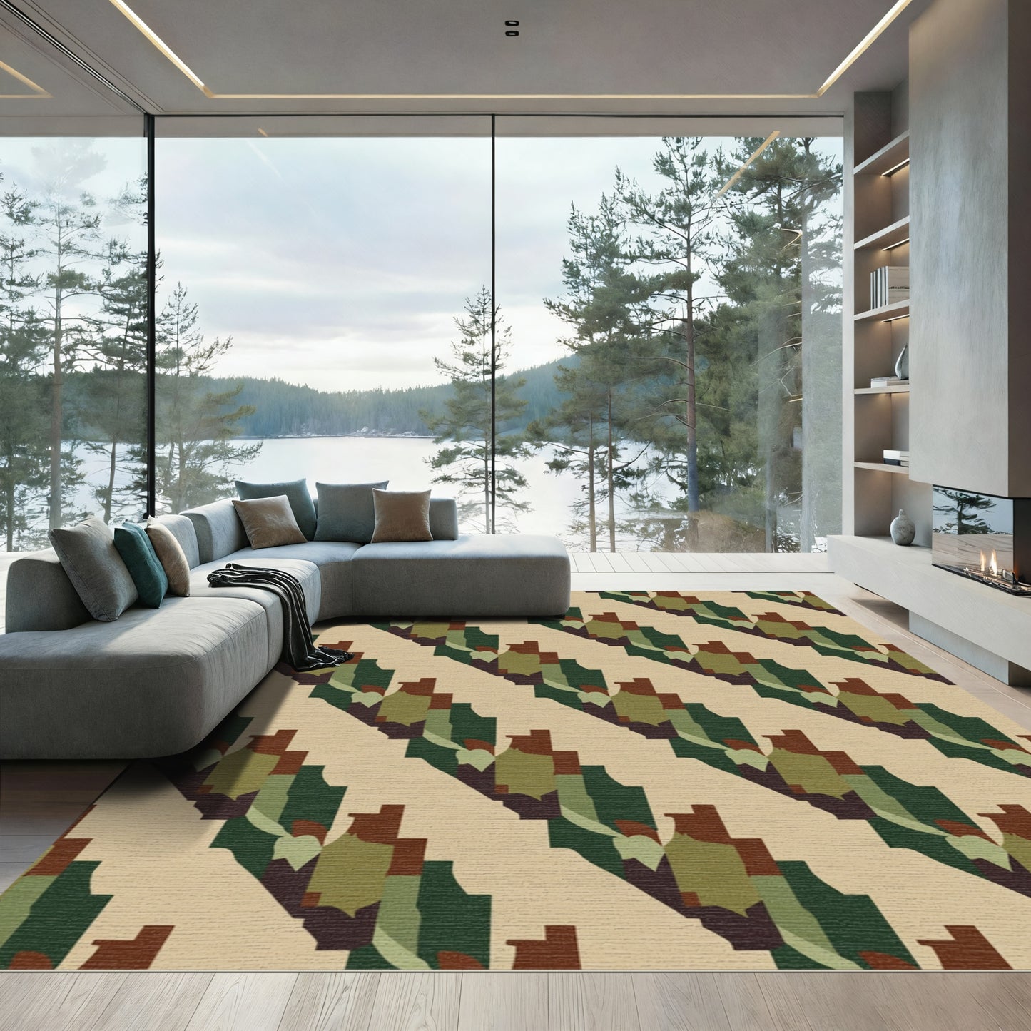 Abstract Geometric Camouflage Stripe Rug